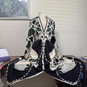 Shein Black and Green Patterned Long Sleeve Dress Size XL